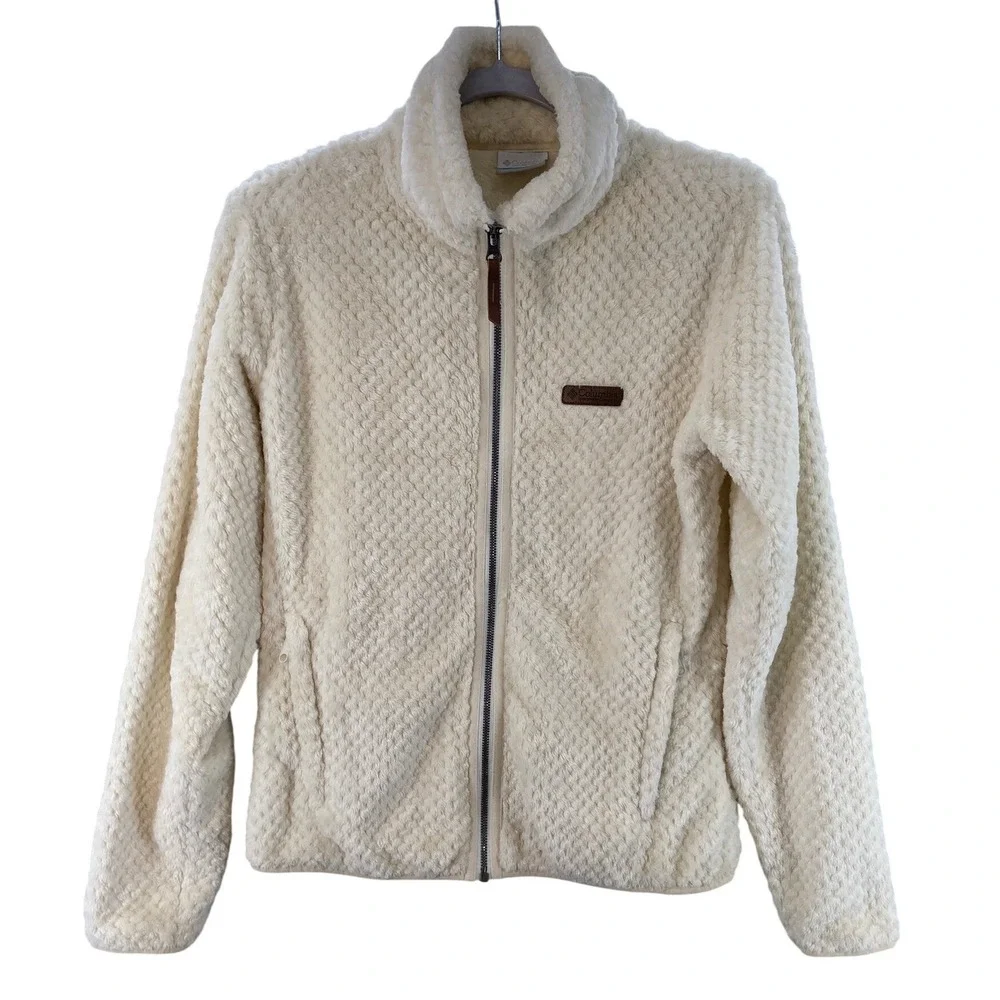 Columbia Jacket Womens Sz M Fire Side II Sherpa Fleece Full Zip Cream
